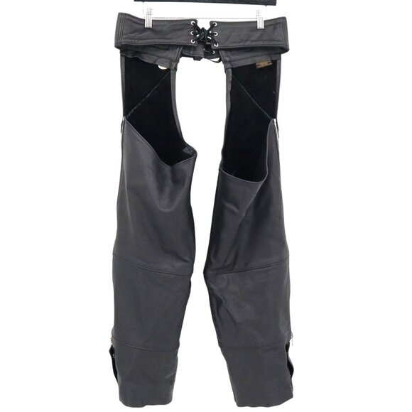 Harley Davidson Leather Motorcycle Chaps Men M Black Edgy Grunge Riding Alt Punk - Picture 3 of 16